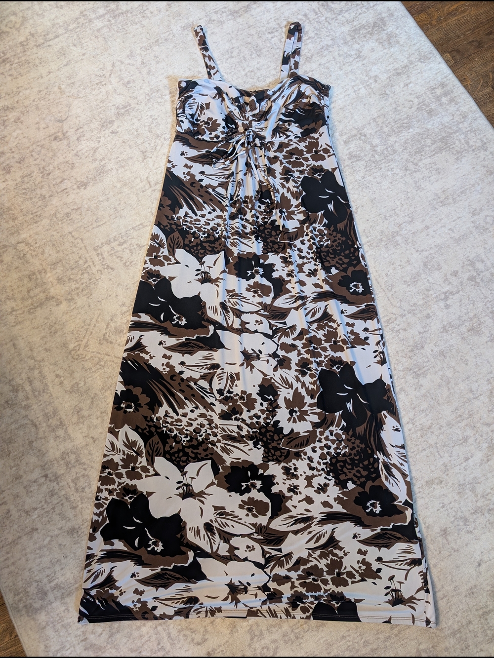 Tropical Animal Print Brown & Black Floral Maxi Dress